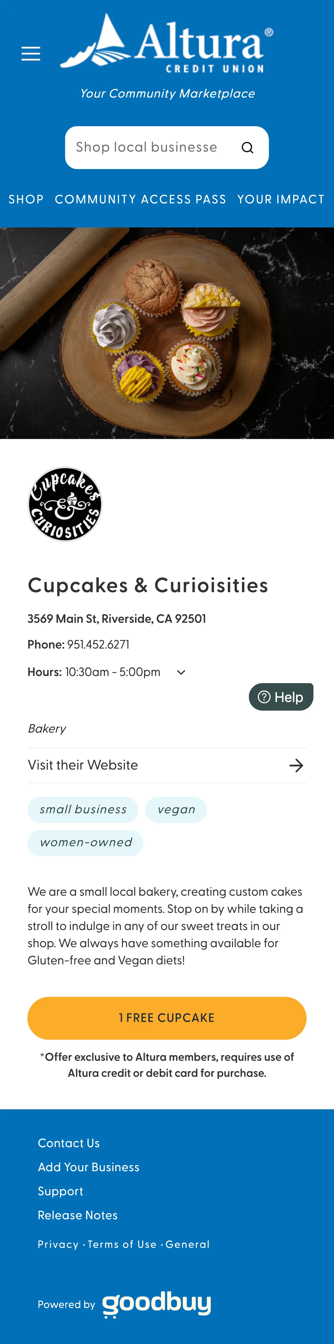 Local business profile in the Goodbuy marketplace